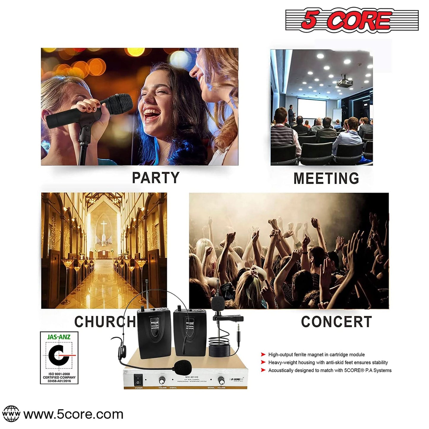 5Core Wireless Microphones w 1 Headset 1 Collar Mic + Receiver Microfono Inalambrico-2