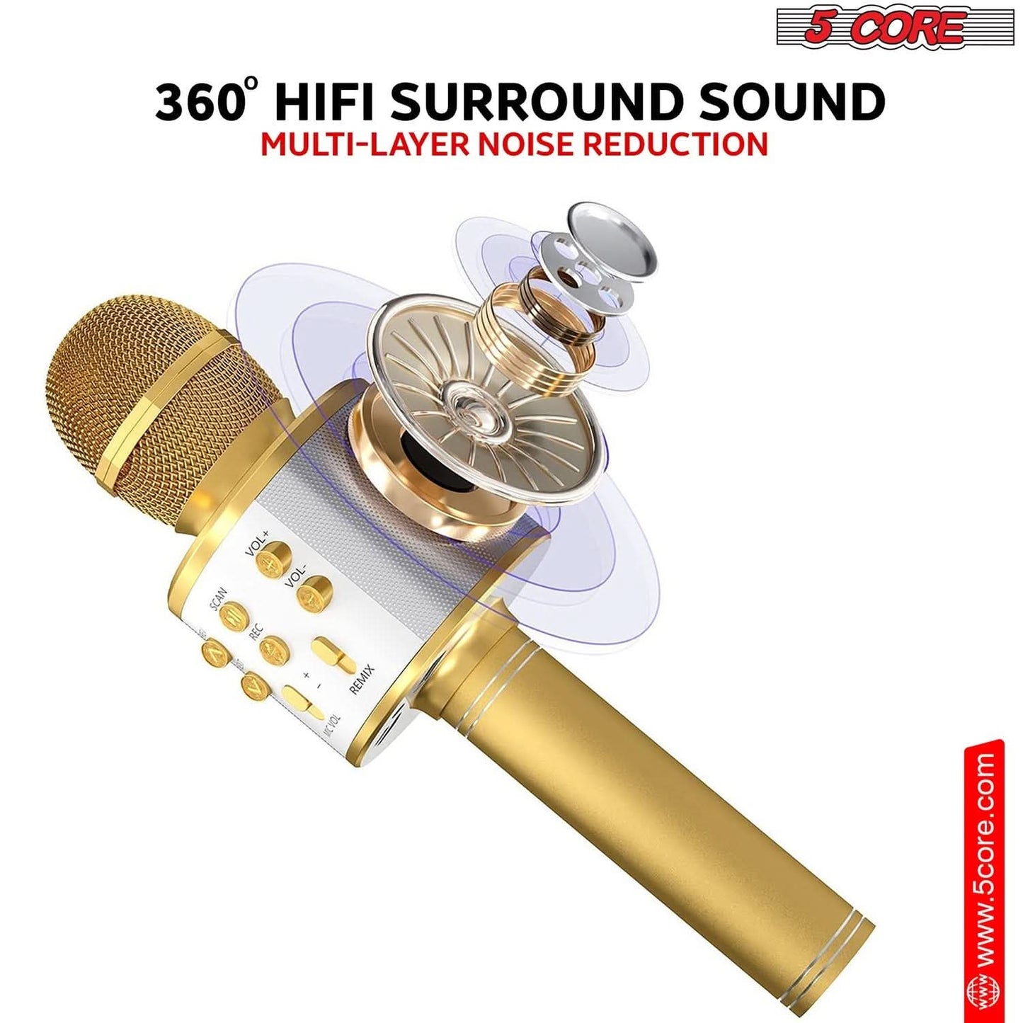 5Core Wireless Karaoke Microphone Bluetooth Mic Portable Handheld Microfonos Inalambricos GOLD-3