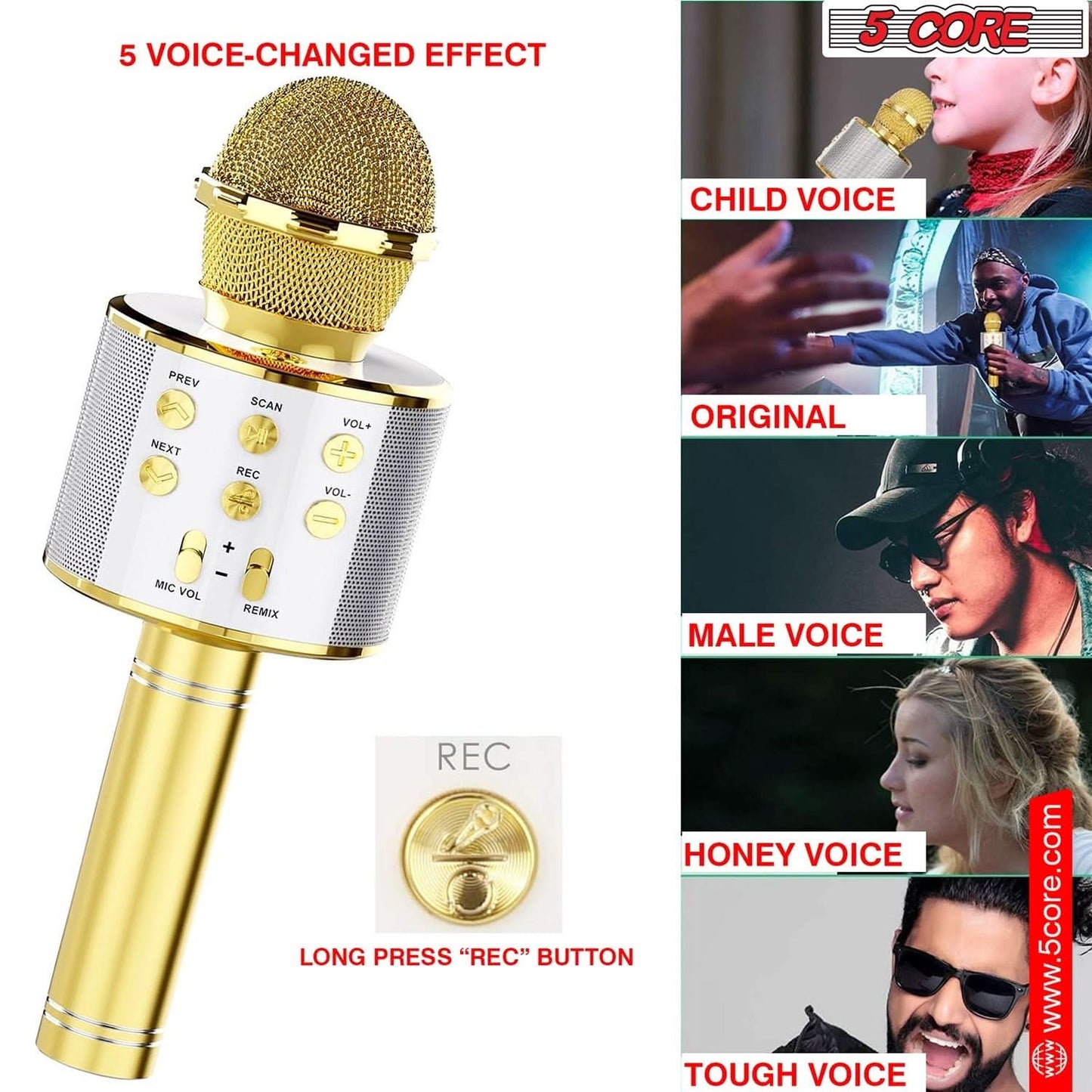 5Core Wireless Karaoke Microphone Bluetooth Mic Portable Handheld Microfonos Inalambricos GOLD-4