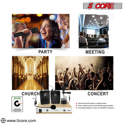 5Core Wireless Microphones w 1 Headset 1 Collar Mic + Receiver Microfono Inalambrico-2