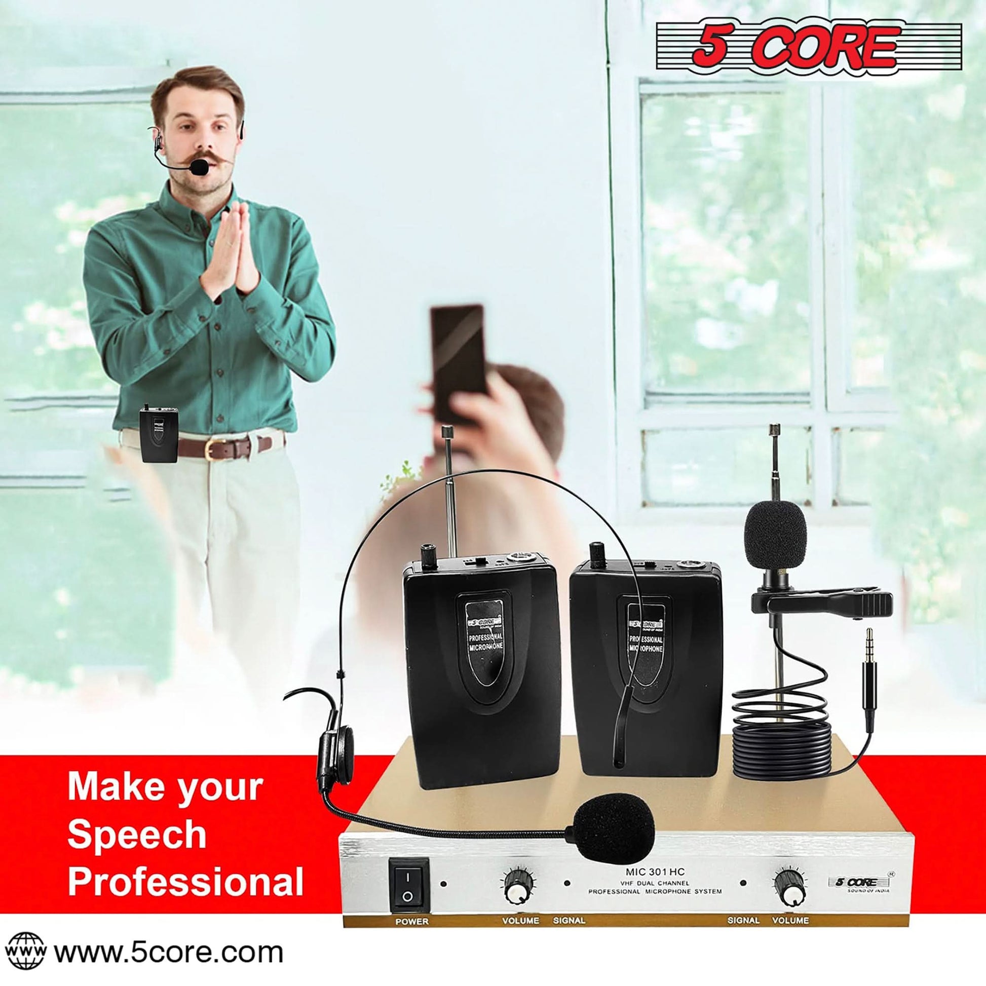 5Core Wireless Microphones w 1 Headset 1 Collar Mic + Receiver Microfono Inalambrico-4