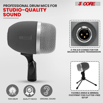 5Core Conga Mic Snare Tom Microphone Drum Kit Condenser XLR Instrument Mics XP-3