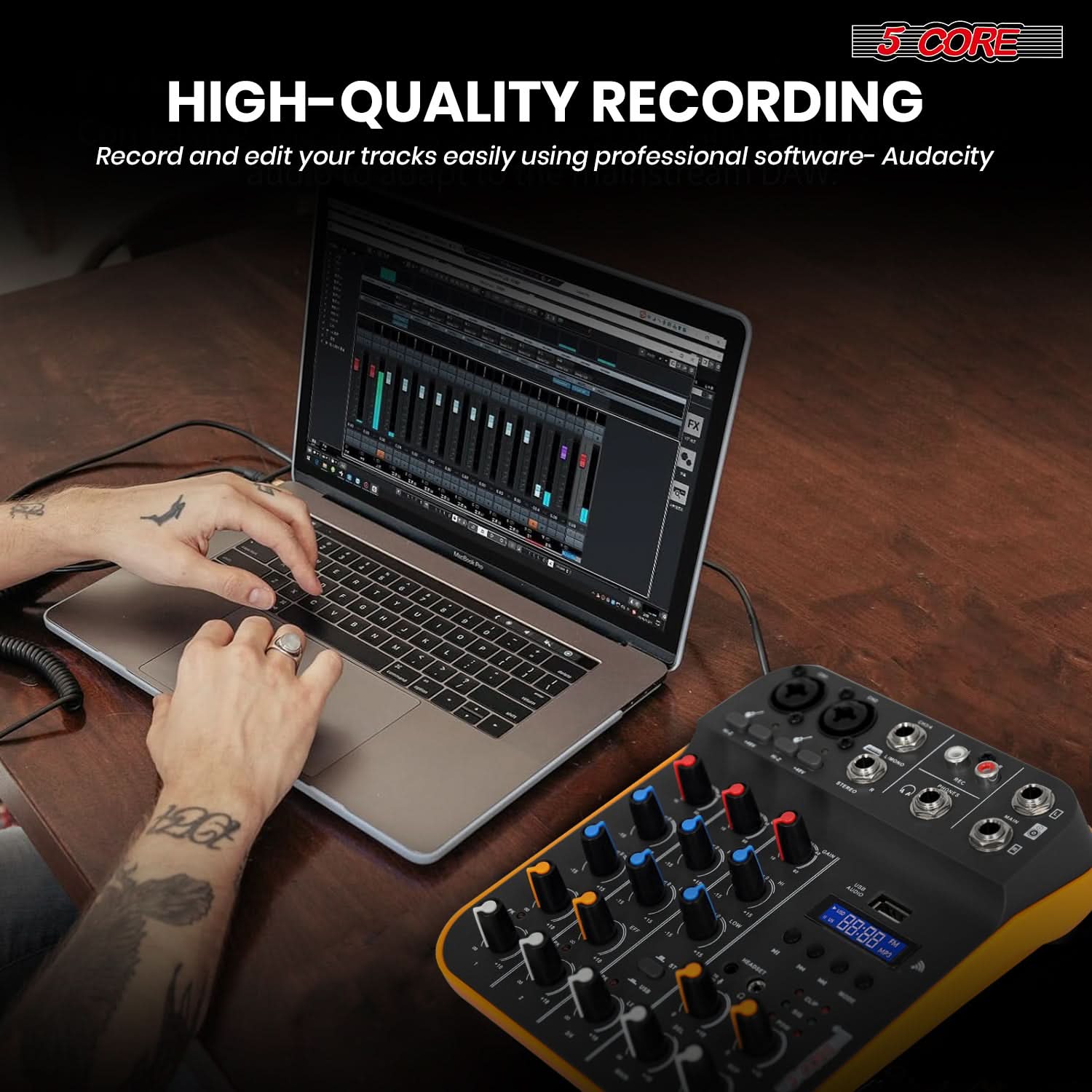 5 Core Audio Mixer 4 Channel DJ Equipment with Bluetooth USB Sound Board Console-3
