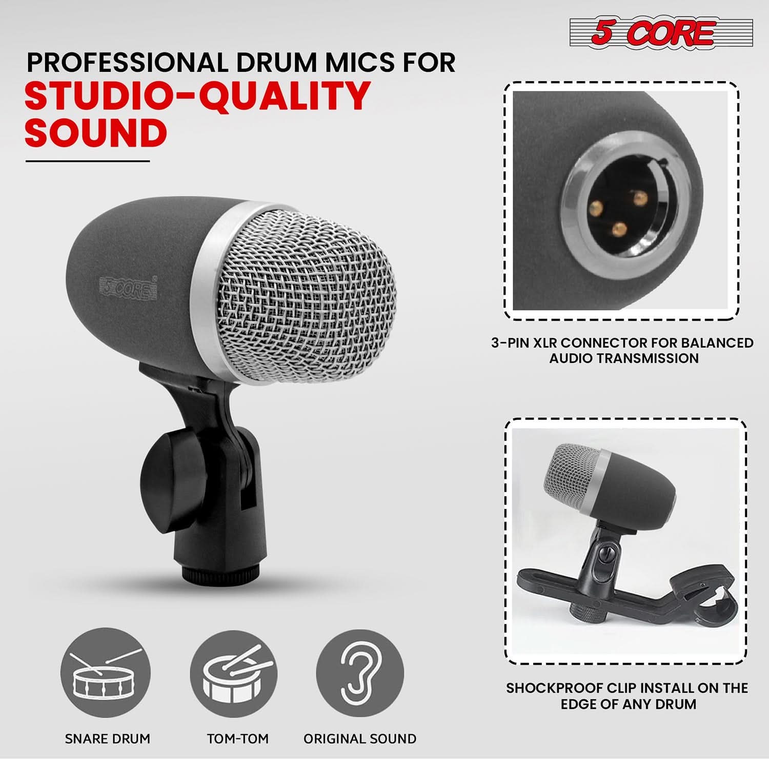 5Core Conga Mic Snare Tom Microphone Drum Kit Condenser XLR Instrument Mics XP-2